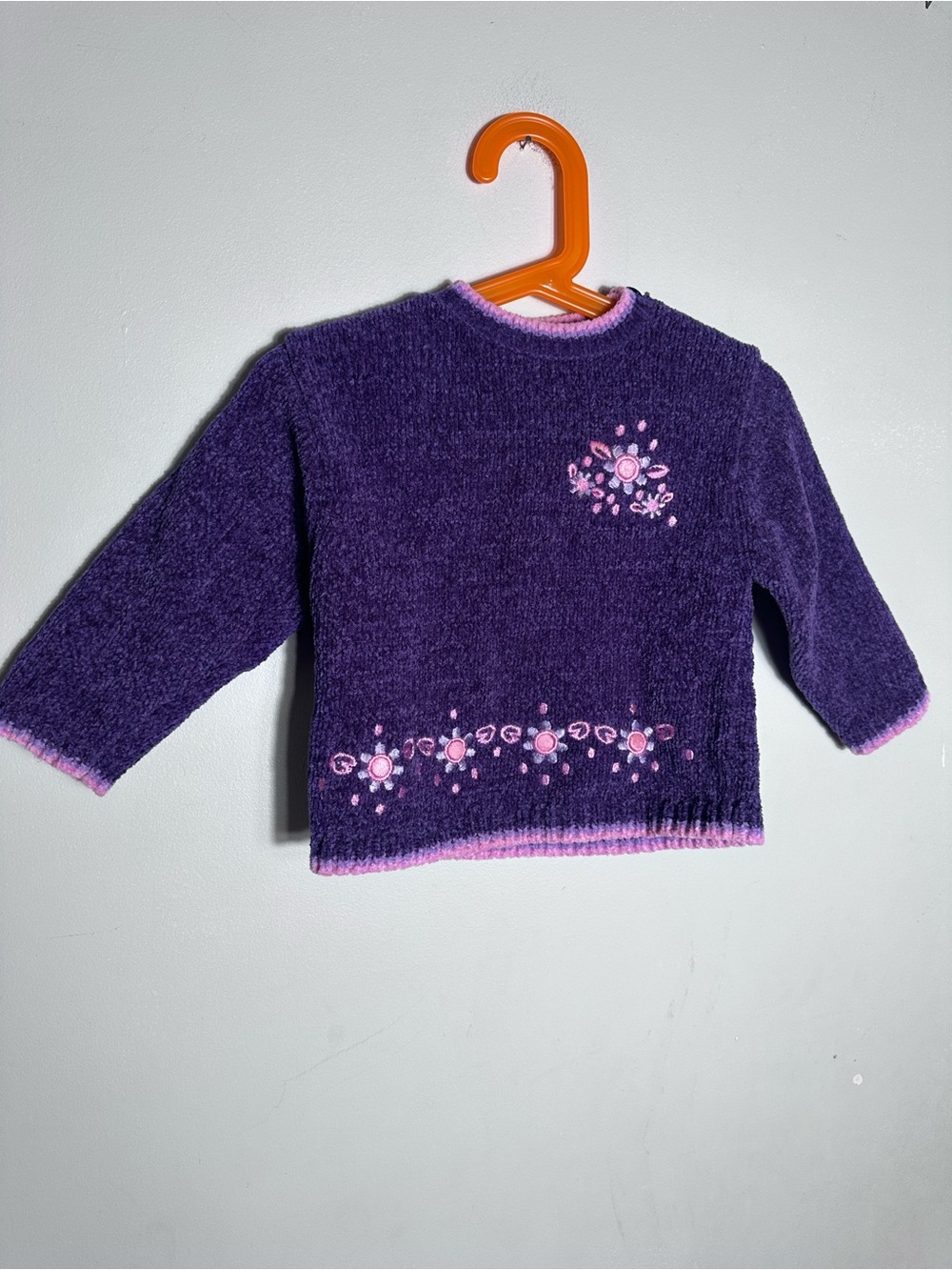 Vintage Girls Purple Floral Chenille Sweater Top